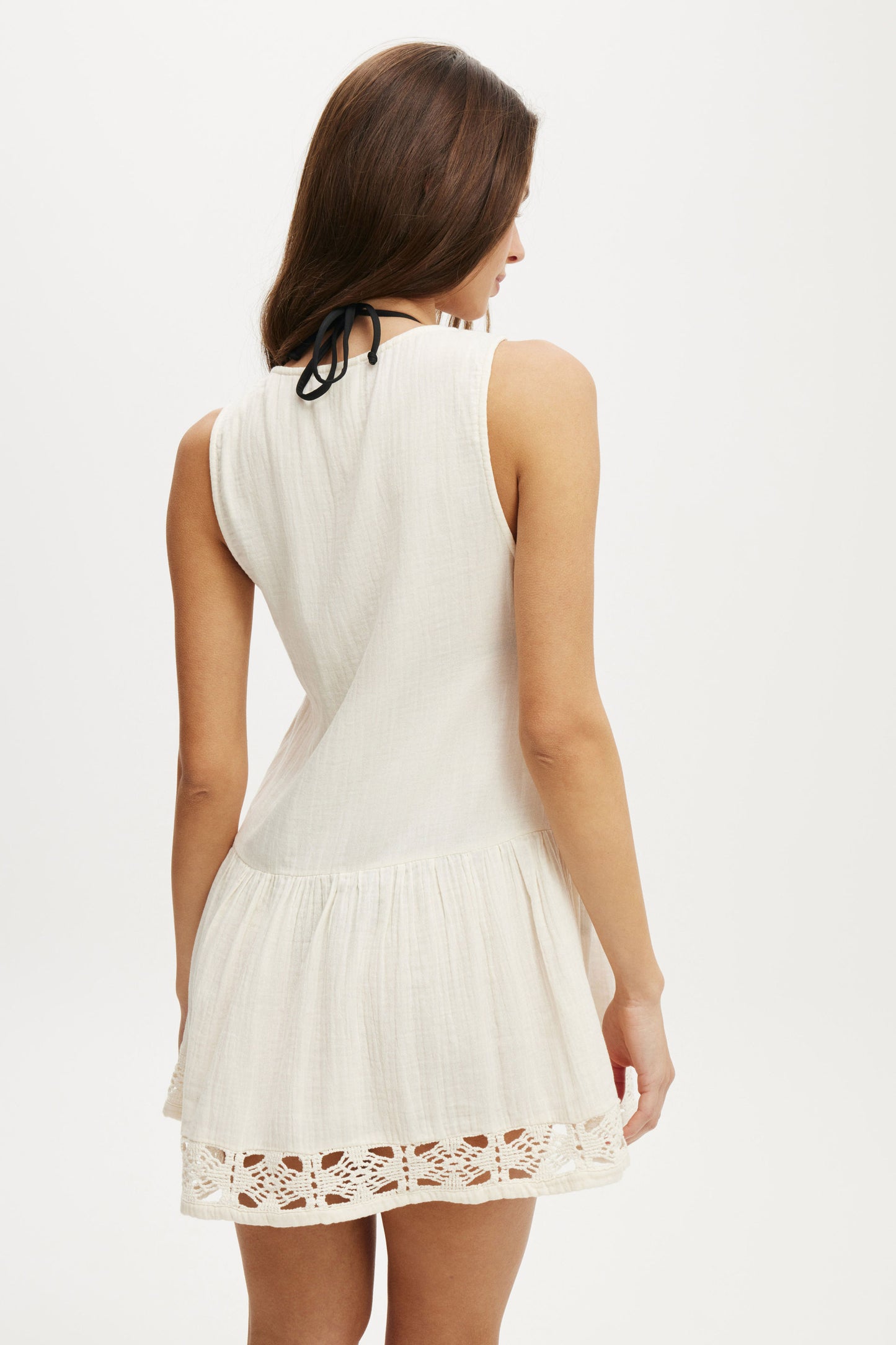 Woven Tie Front Tiered Dress
