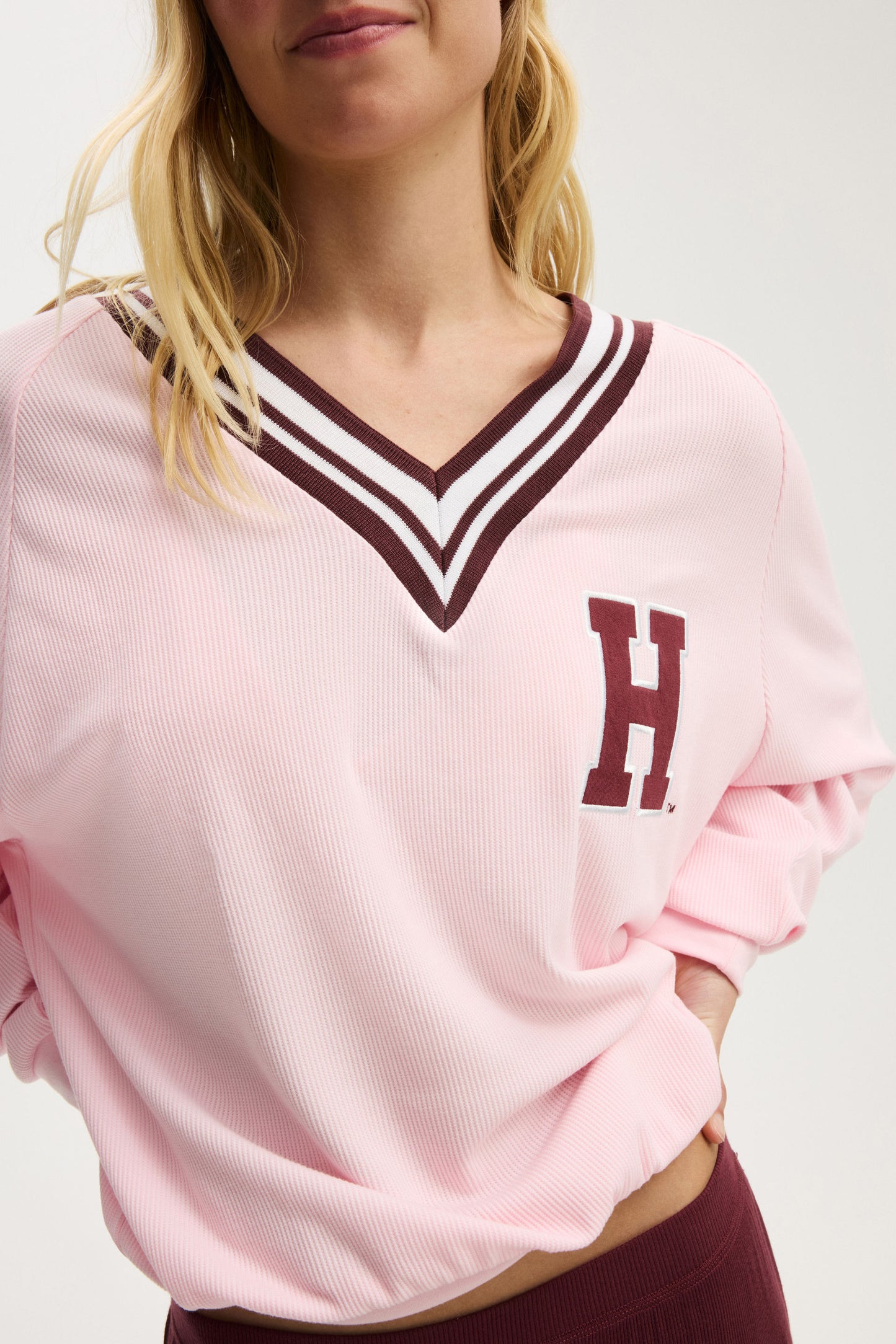 Harvard Waffle V Neck Sleep Sweater