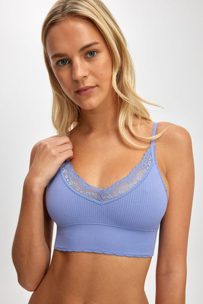 Seamless Longline Lace Trim Bralette