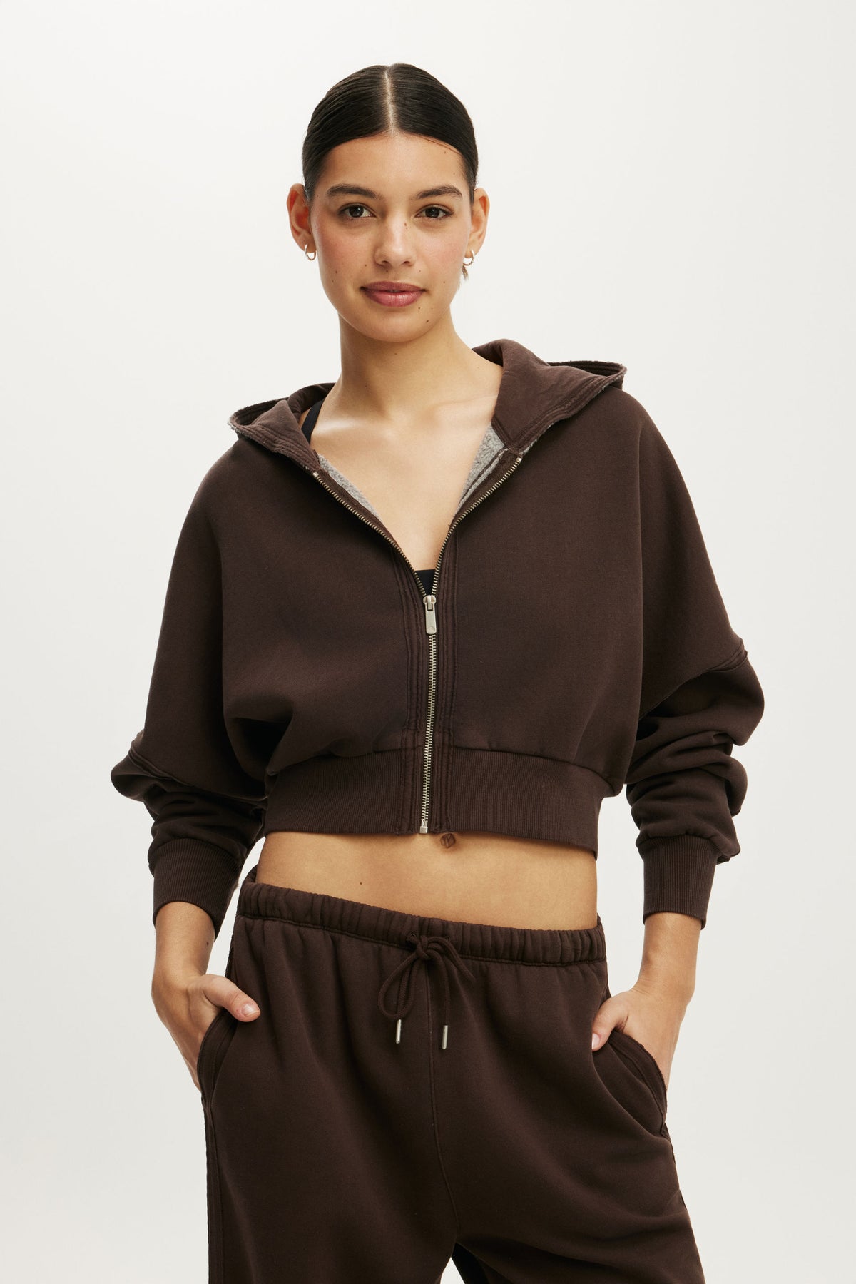 Active Raw Edge Zip Through Hoodie