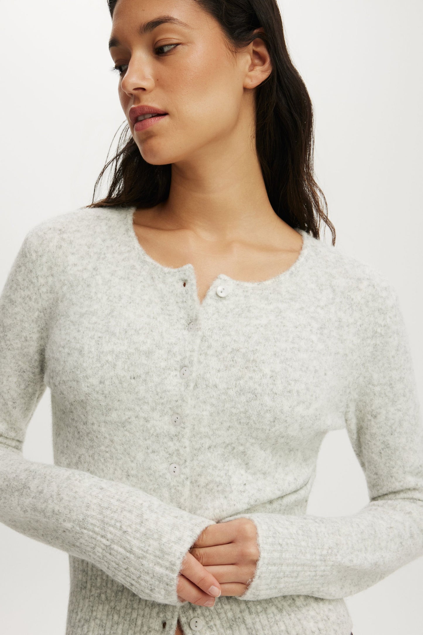 Fluffy Fitted Knit Cardi
