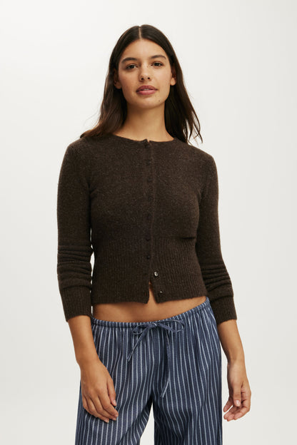 Fluffy Fitted Knit Cardi